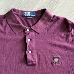 Vintage POLO RALPH LAUREN Purple  Mens L 100%  Extra Fine‎ Cotton Short Sleeve